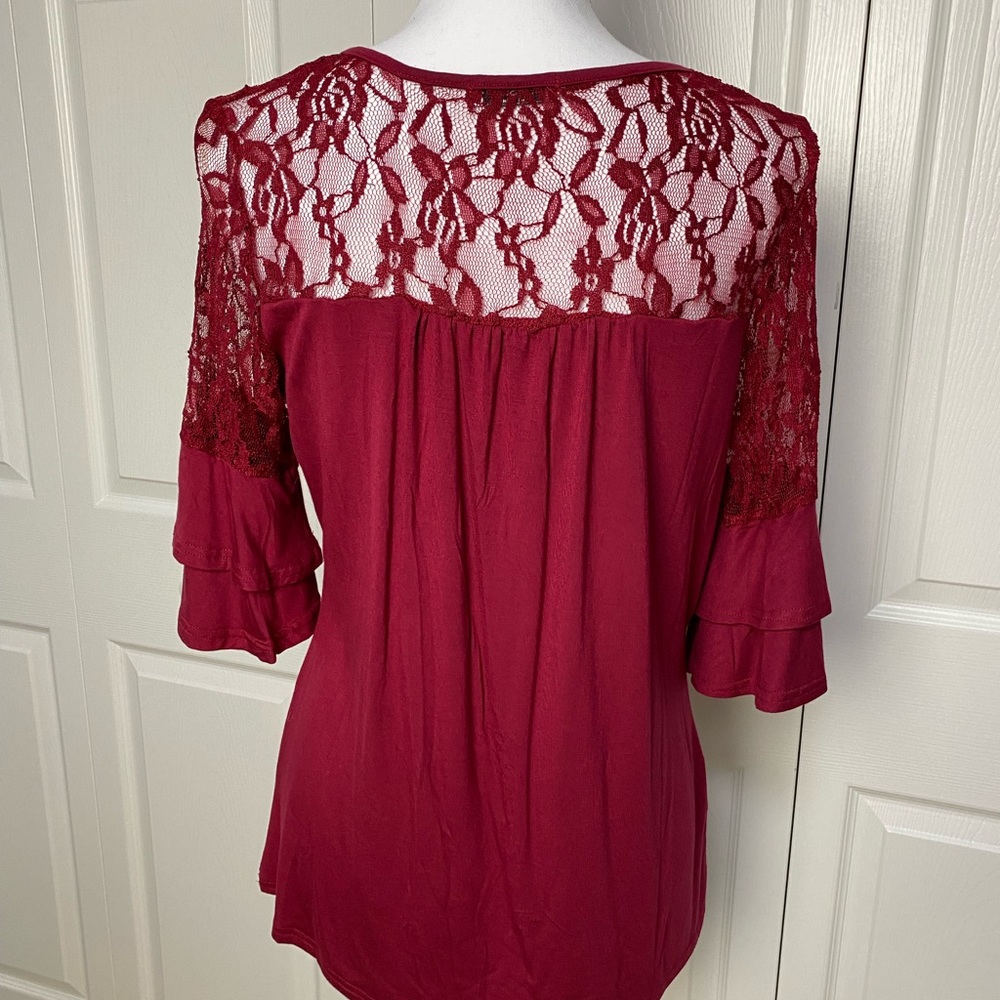 Aceshin Lenox Maroon Lace Patchwork Top - image 7